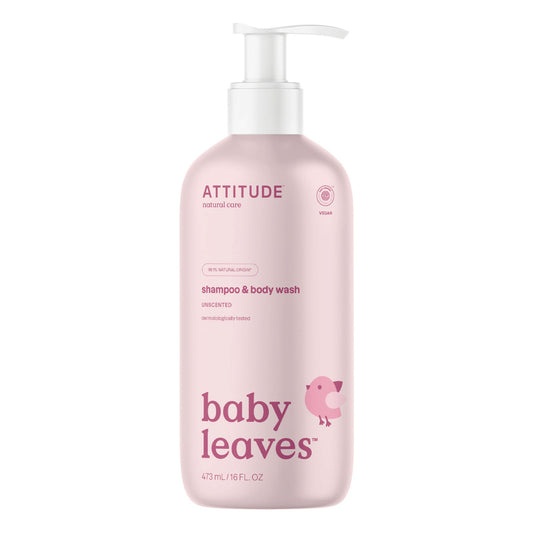 Champô e sabonete líquido ecológico Attitude 2 em 1 sem fragrância para bebé, 473 ml