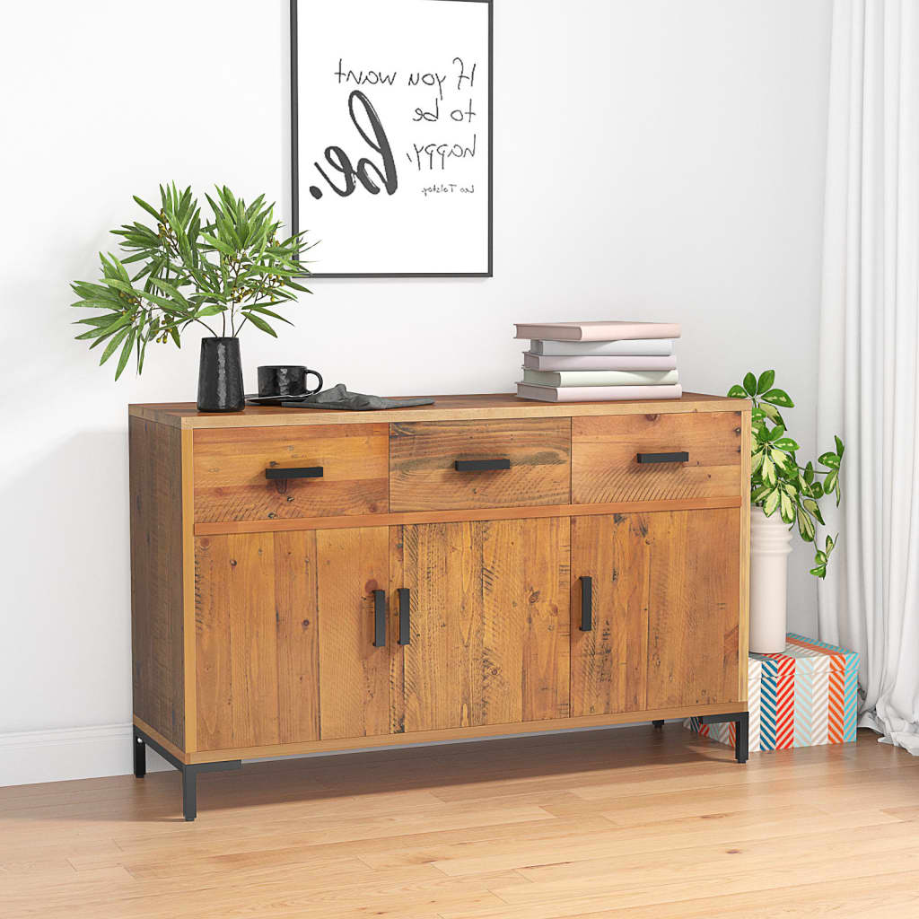 Aparador De Madera Maciza De Pino Marrón 110x35x70 Cm / Vetonek_4