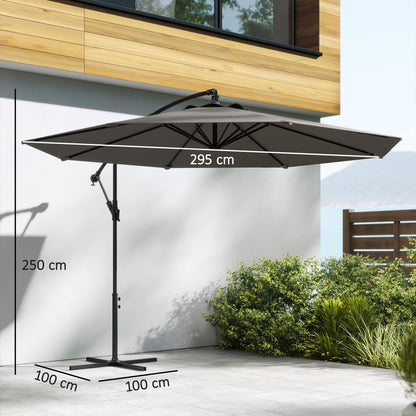 Outsunny Parasol Excéntrico Ø300 Cm Con Base Cruzada Toldo Ajustable Y Manivela_2