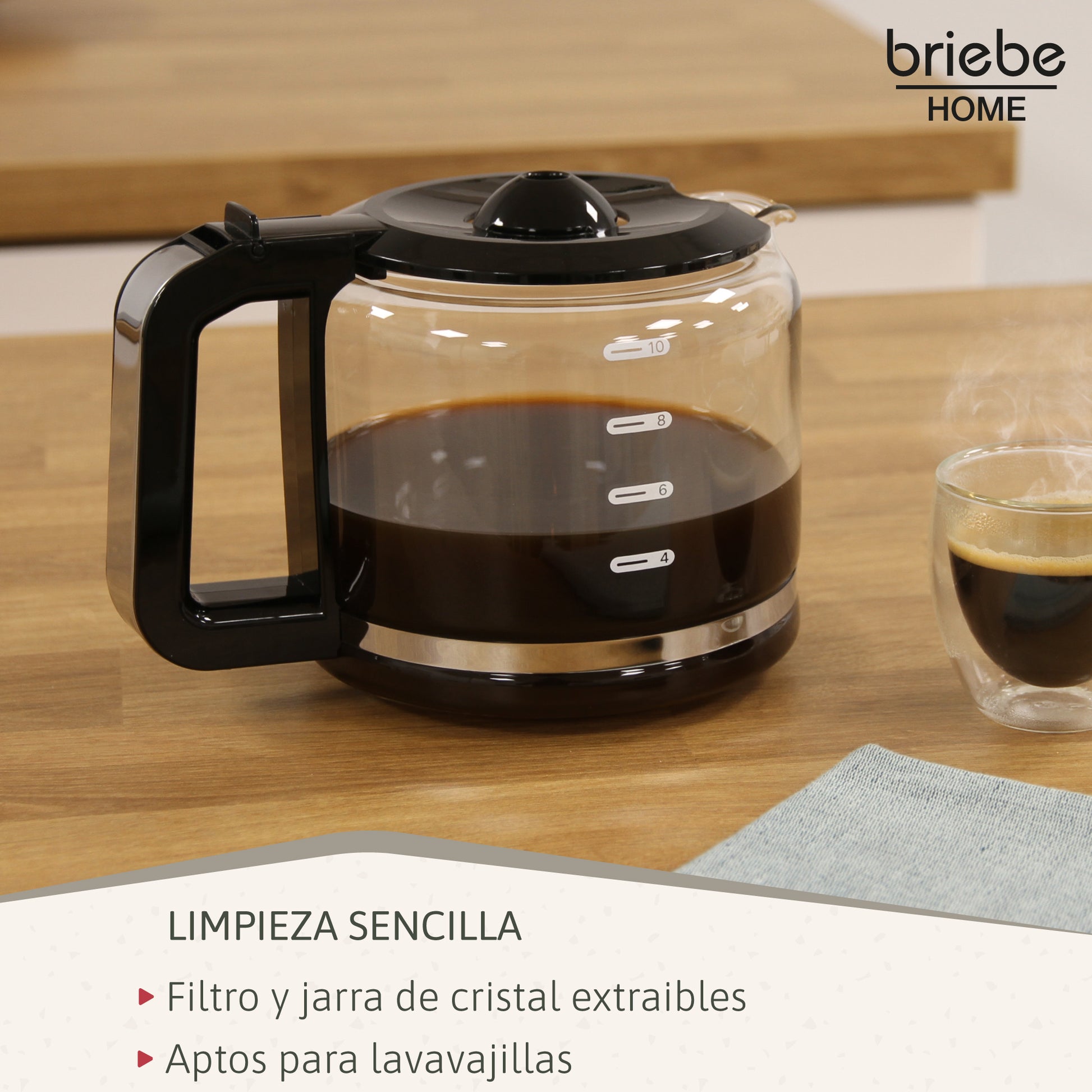Briebe Cafetera Goteo 10 Tazas Máquina De Café Filtro Reutilizable, Función Mantener Caliente, 1,25 L, Cm1171blk,negro_4