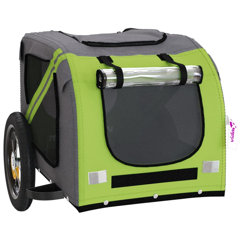 Remolque De Bicicleta Mascotas Hierro Tela Oxford Verde Gris_4