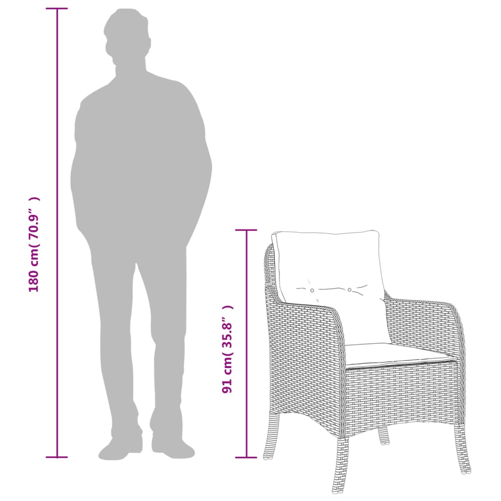 Set Comedor De Jardín 3 Pzas Cojines Ratán Sintético Gris Claro / Vetonek_2