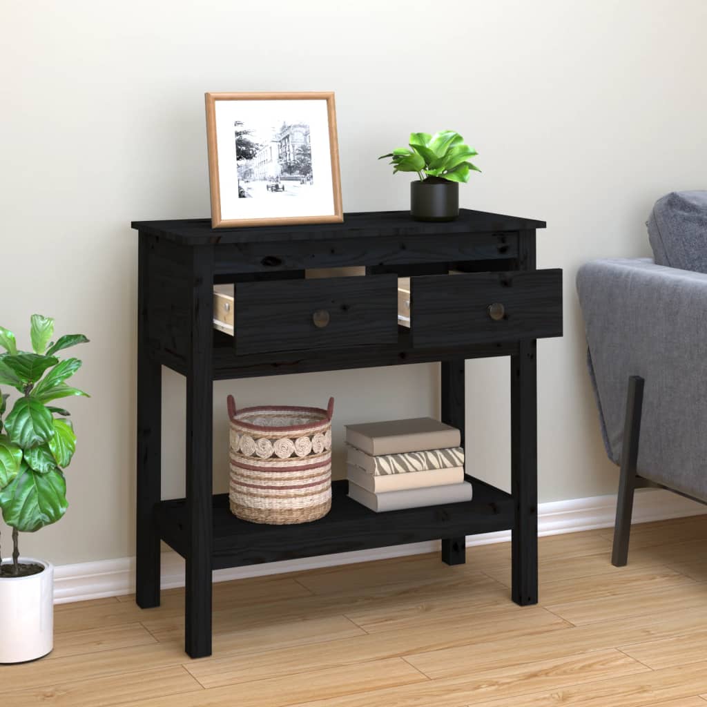 Mesa Consola De Madera Maciza De Pino Negro 75x35x75 Cm_1