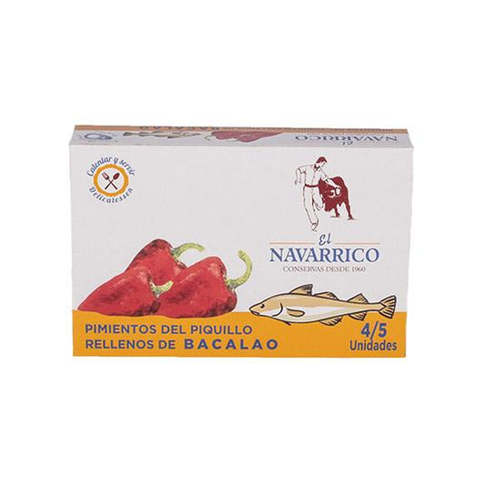 Pimentos piquillo recheados com bacalhau em lata El Navarrico 270 ml