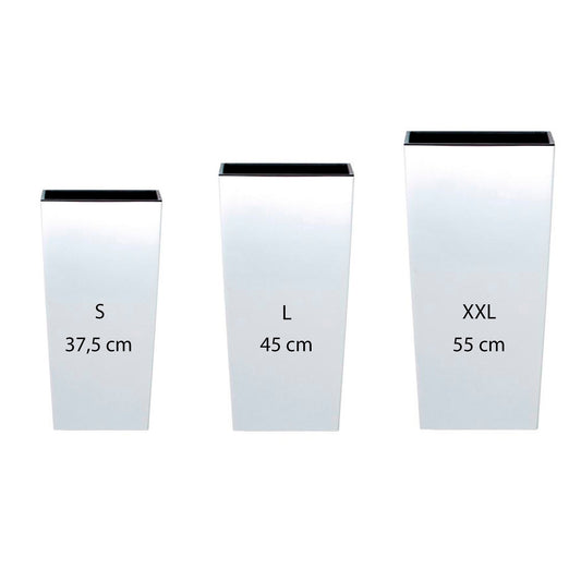 Pack 3 Macetas Altas Prosperplast (11,4/19/35 Litros) Urbi Square De Plastico En Color Blanco Con Deposito_0