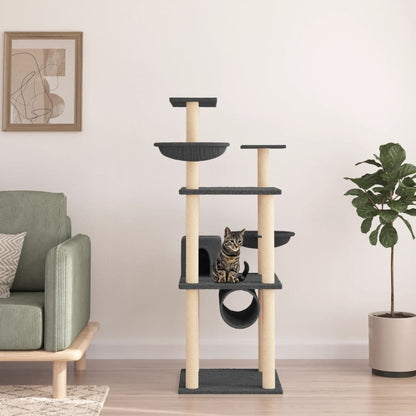 Rascador Para Gatos Con Postes De Sisal Gris Oscuro 141 Cm_1