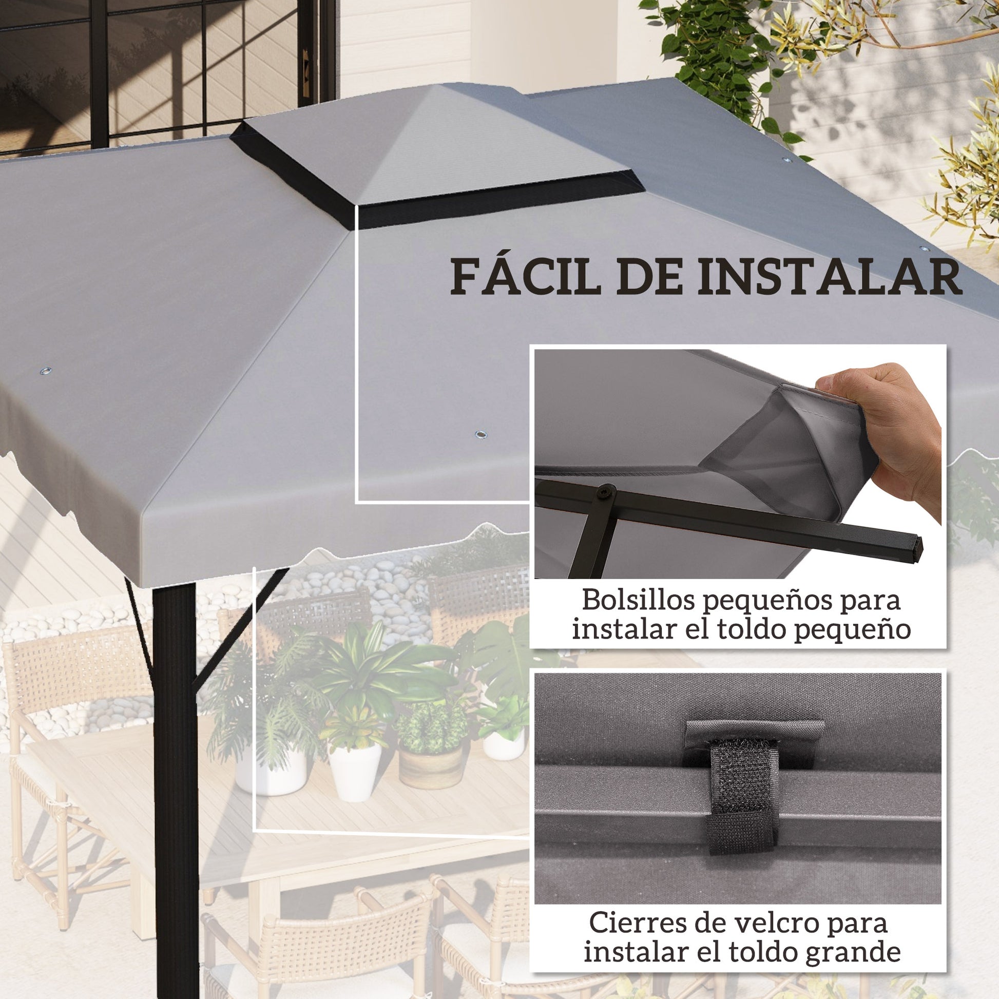 Outsunny Techo De Repuesto Para Cenador 3x3 M Con Techo Doble Gris Claro_5