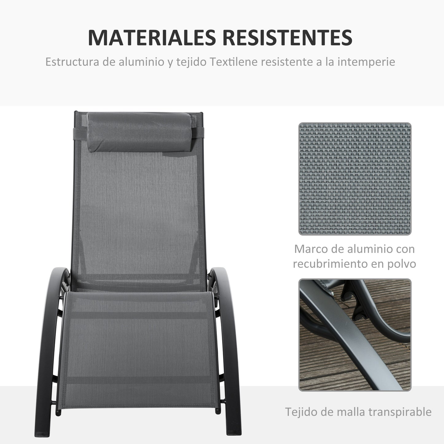 Outsunny Tumbona Reclinable Con Respaldo Ajustable Reposacabezas Extraíble_5