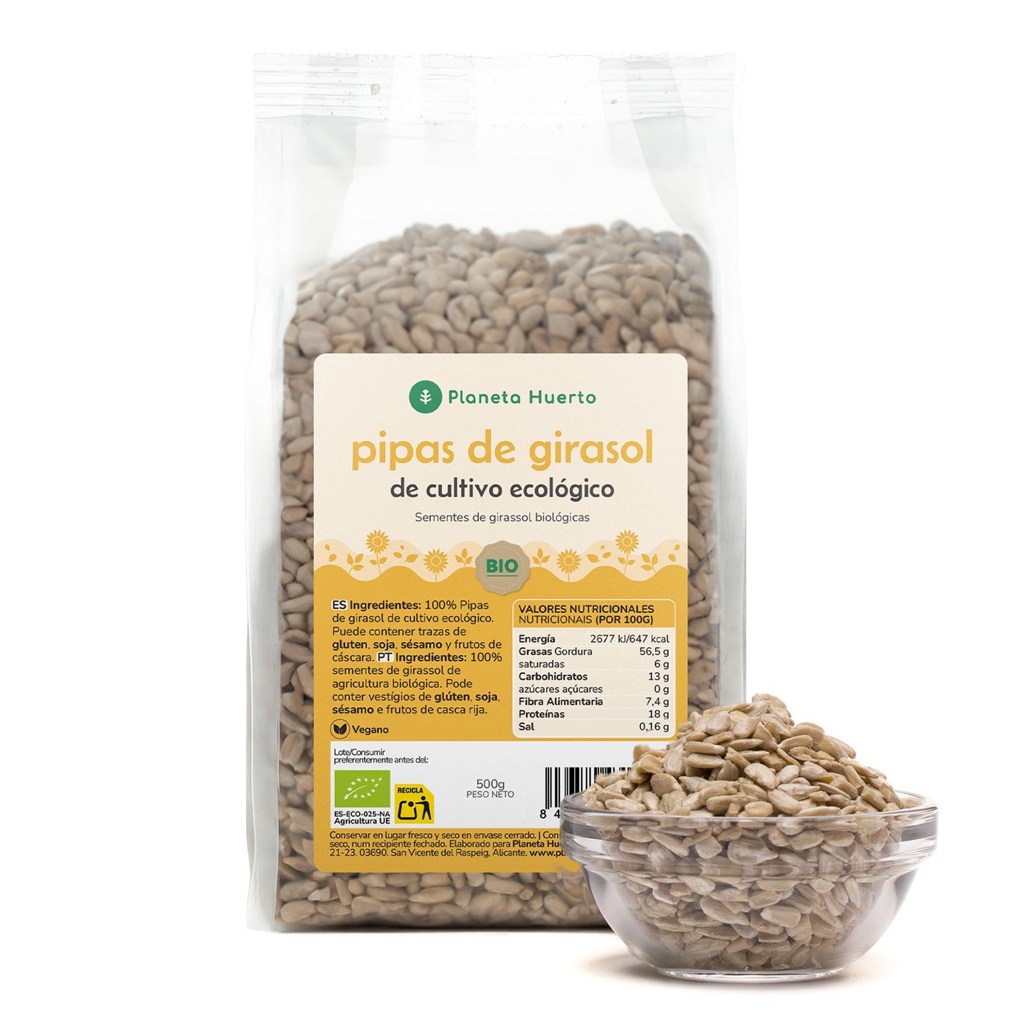 Pipas peladas de Girasol ECO Planeta Huerto 500 g