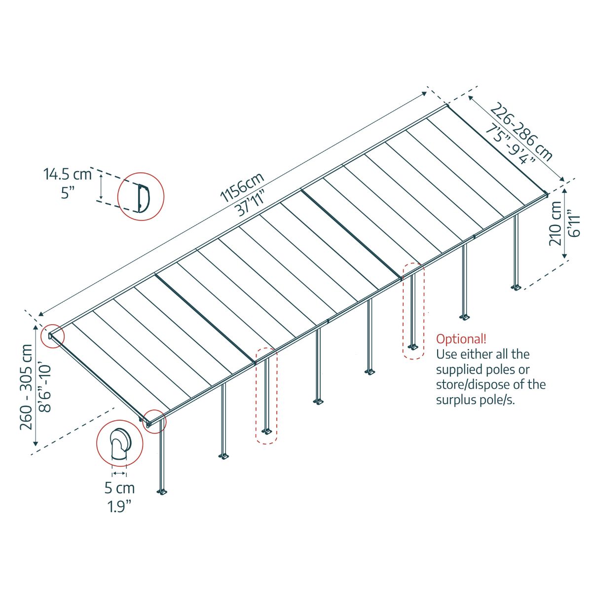 Canopy Fair Alumínio Pérgola Marquise 3x11,56 m Cinzento
