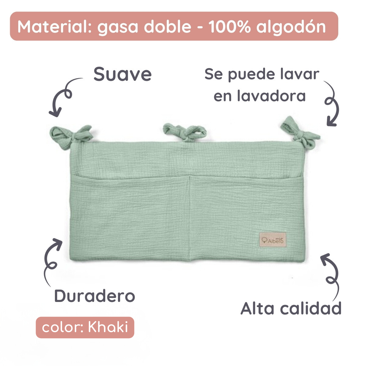 Organizador De Cuna Con Compartimentos Muselina Salvia_3