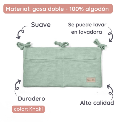 Organizador De Cuna Con Compartimentos Muselina Salvia_3