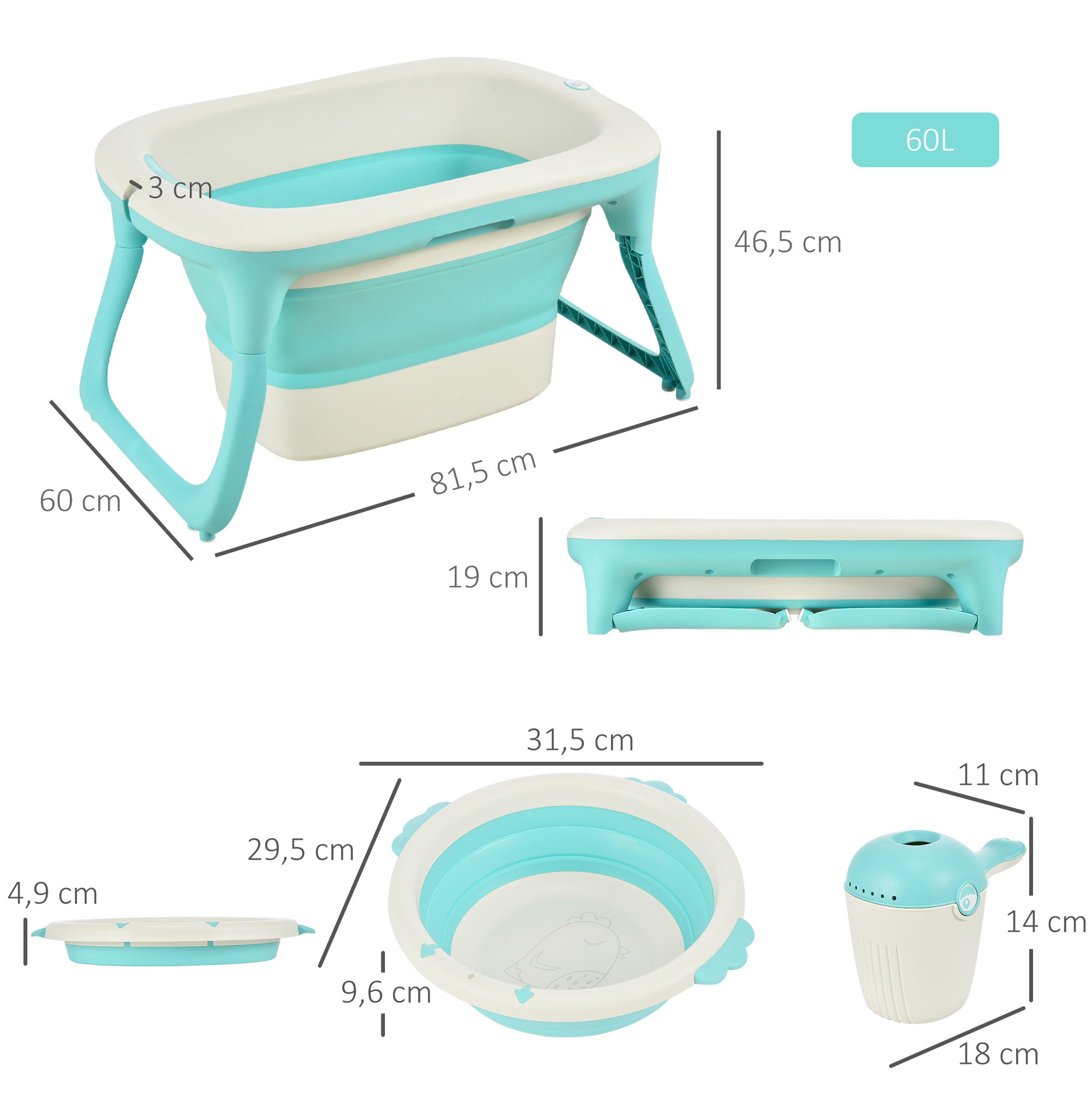 Homcom Bañera Para Bebé De 0-3 Años Plegable Y Portátil Con Accesorios_2