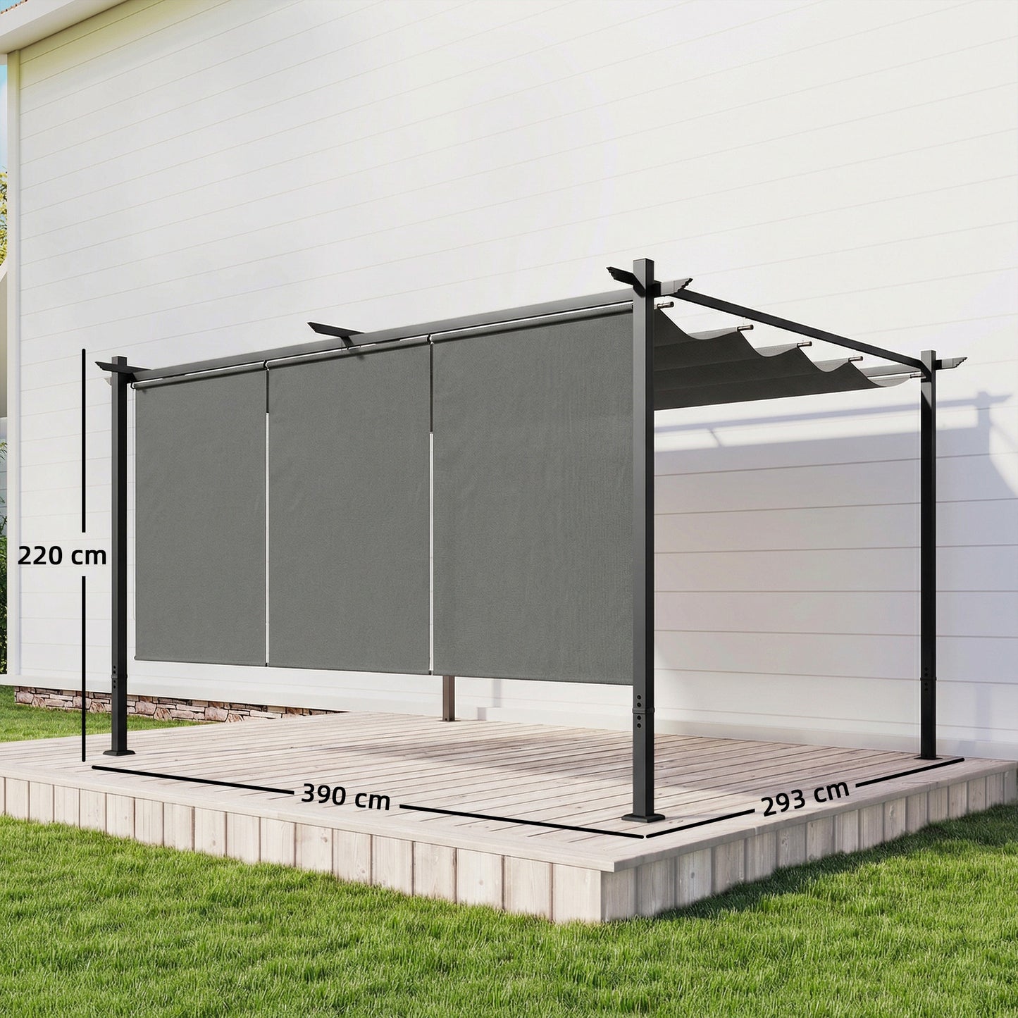 Outsunny Pérgola De Jardín 4x3 M Con Techo Retráctil Y 3 Laterales Enrollables_2