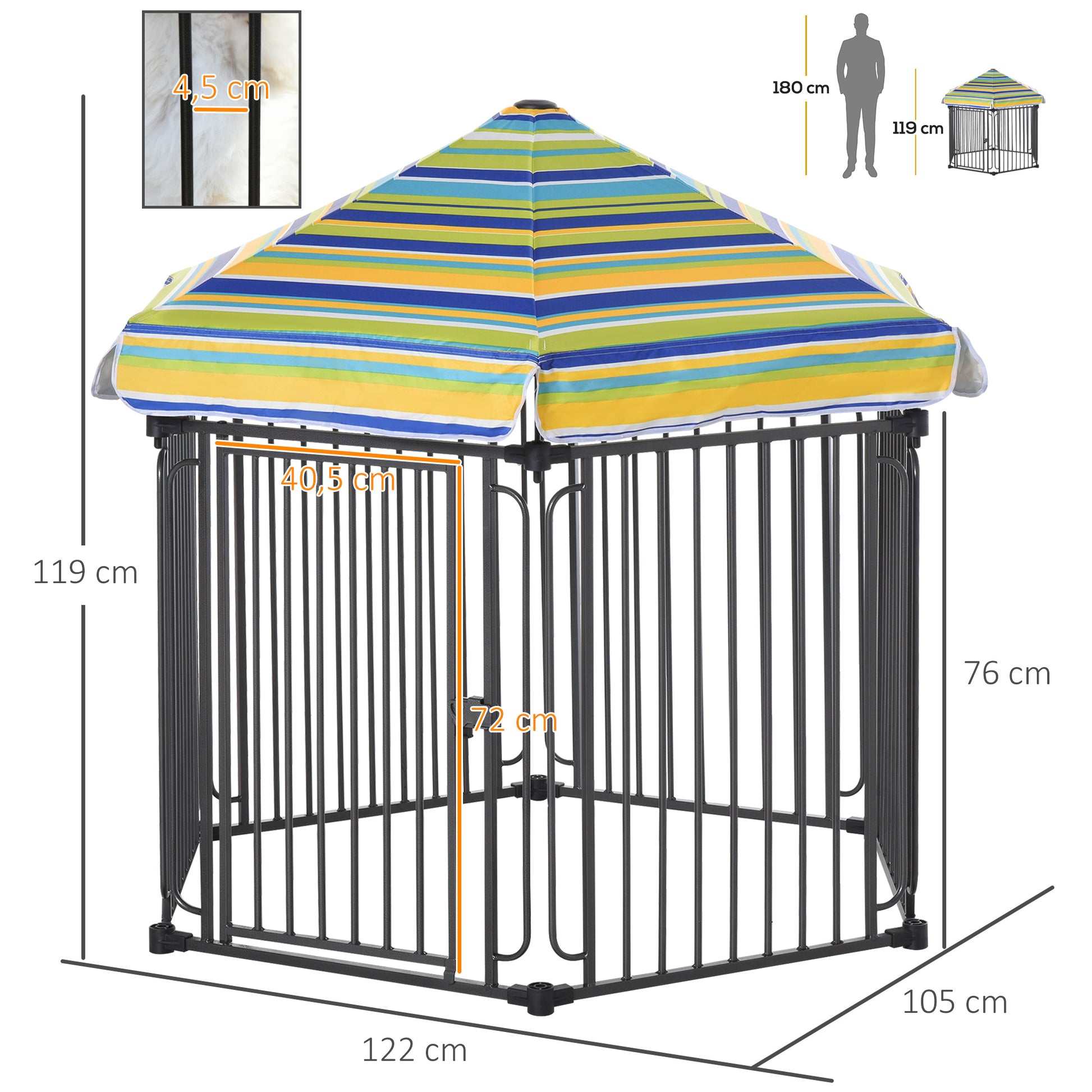 Pawhut Parque Para Perros 6 Vallas De Metal 61x76cm Con Techo Hexagonal Y Puerta_2