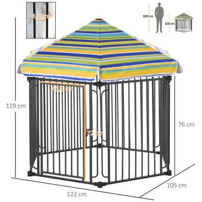 Pawhut Parque Para Perros 6 Vallas De Metal 61x76cm Con Techo Hexagonal Y Puerta_2