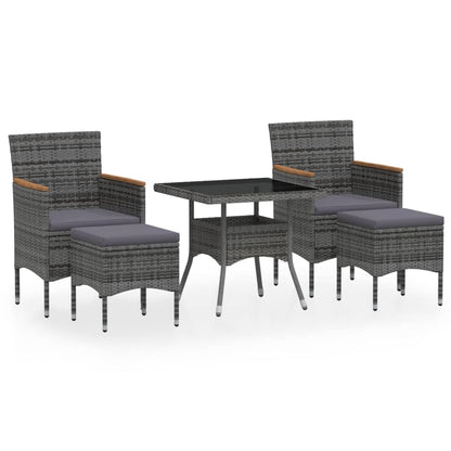Vidaxl Set Comedor Jardín 5 Pzas Ratán Sintético Vidrio Templado Gris_5