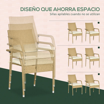 Outsunny Conjunto De Muebles De Ratán Pe Con Mesa De Centro Y 6 Sillas Apilables_5