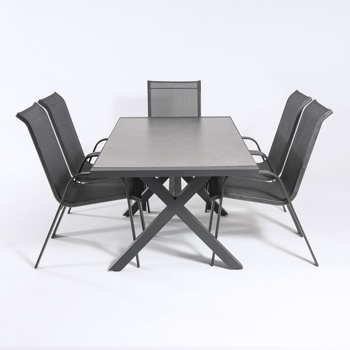 Conjunto Mesa Y Sillas De Jardín, Aluminio Reforzado Color Antracita, Mesa 180 Cm + 6 Sillones, Patas En Forma De X_3