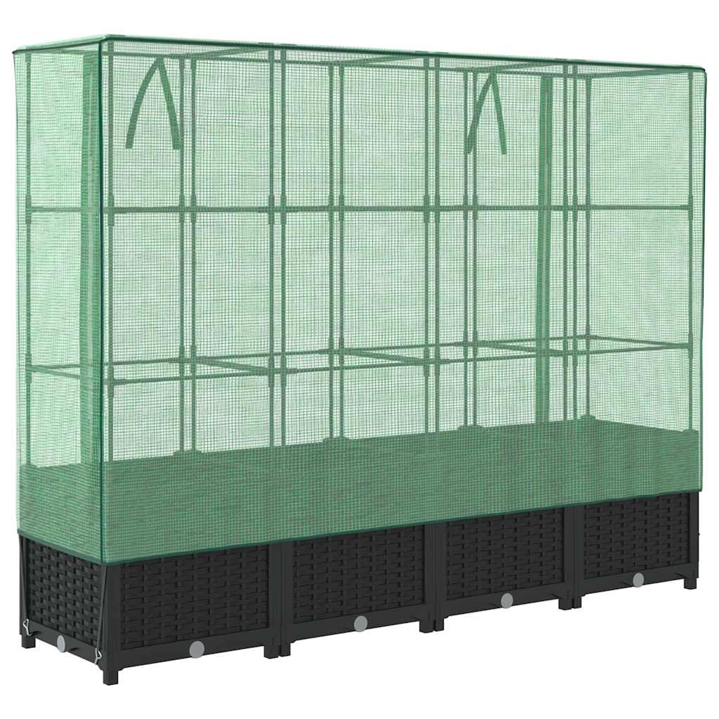 Jardinera Elevada Con Cubierta De Invernadero Aspecto Ratán 160x40x138 Cm_5