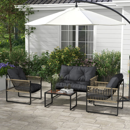 Outsunny Conjunto De Muebles De Jardín De Ratán Juego De 4 Piezas Gris Oscuro_1