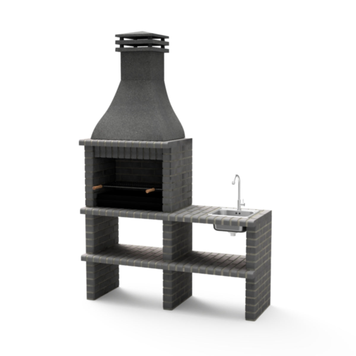 Churrasqueira preta Khiva Plus com bancada e lava-loiça, Movelar