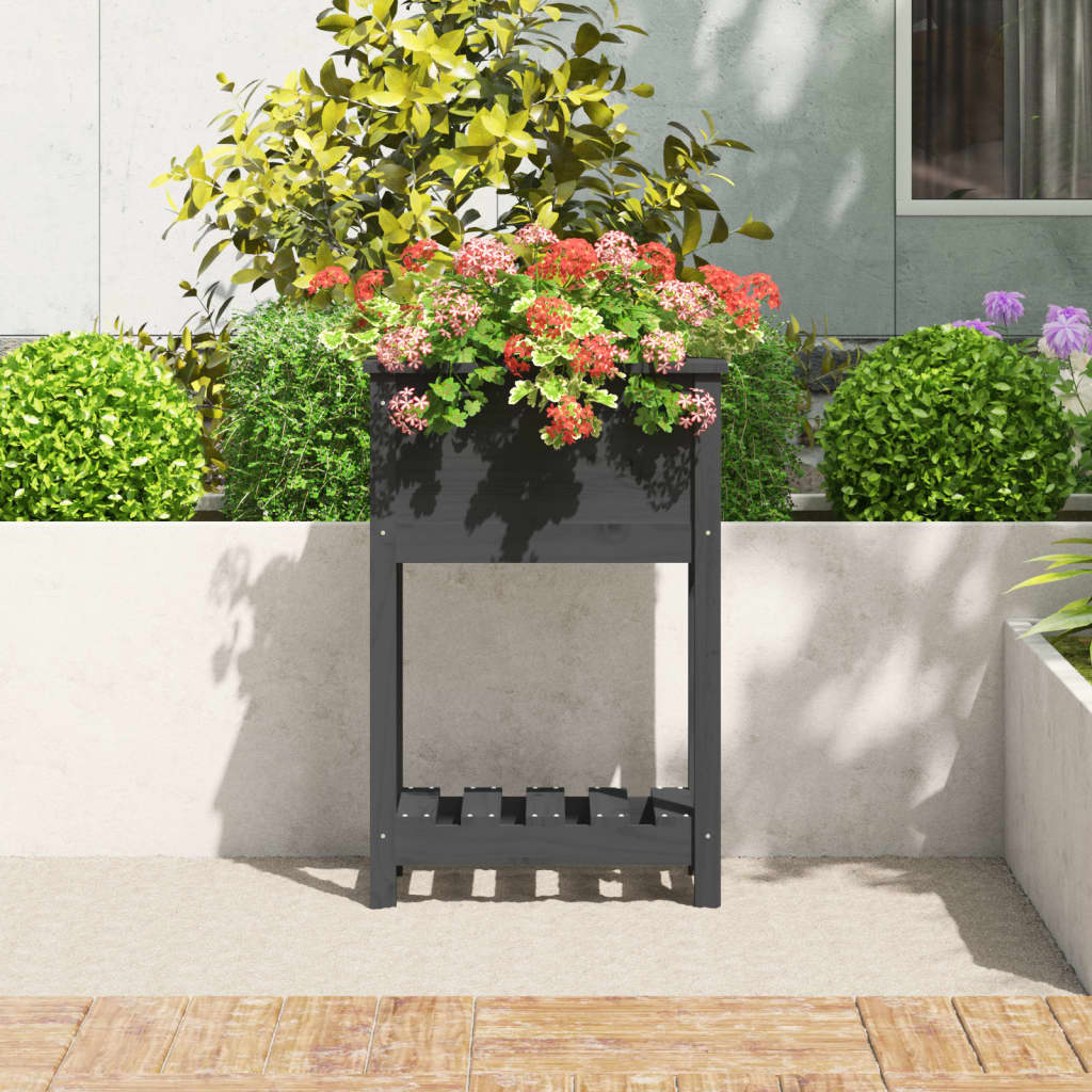 Jardinera De Madera Maciza De Pino Gris 54x34,5x81 Cm_2
