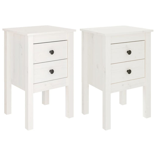 Mesitas De Noche 2 Uds Madera Maciza Pino Blanco 40x35x61,5 Cm_0