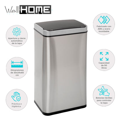Wellhome Papelera Rectangular Con Sensor 40l_1