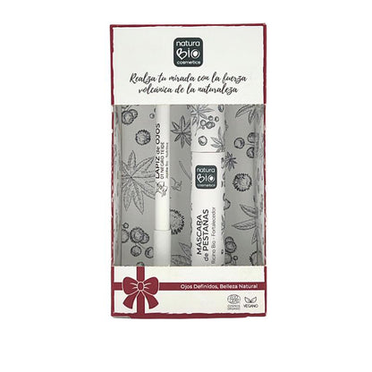 Caixa de oferta dupla de maquilhagem para os olhos NaturaBIO Cosmetics, eyeliner preto + máscara de pestanas preta para volume, Natubio Cosmetics