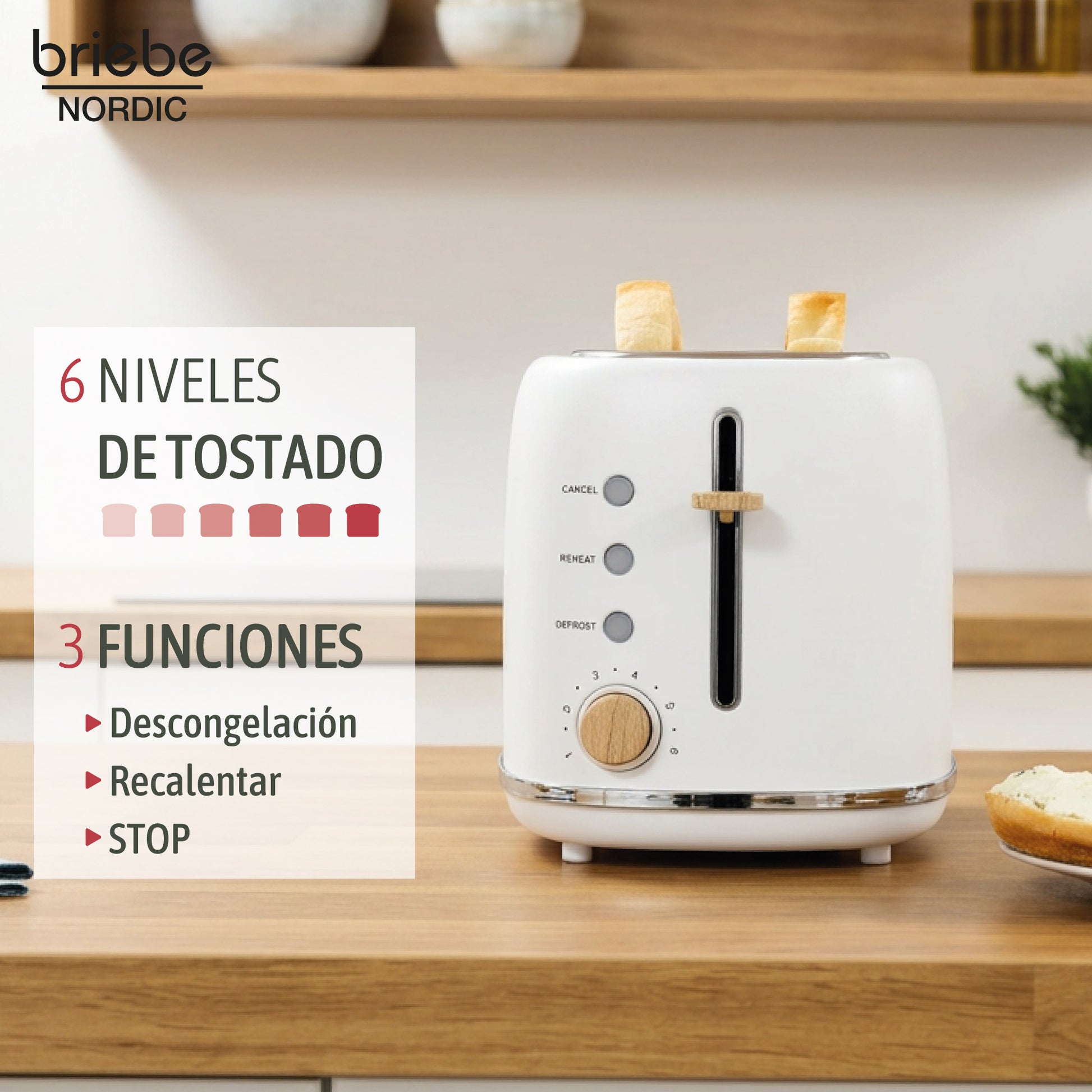 Briebe Nordic Set Cafetera Espresso 20 Bares, Tostadora Pan 2 Rebanadas, Hervidor Eléctrico Agua 1,7l, Skt1209wht,blanco_4