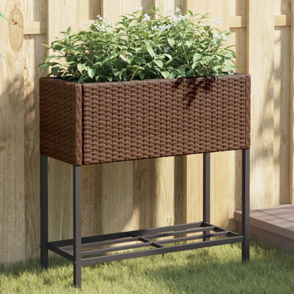 Jardinera Con Estante Ratán Sintético Marrón_1