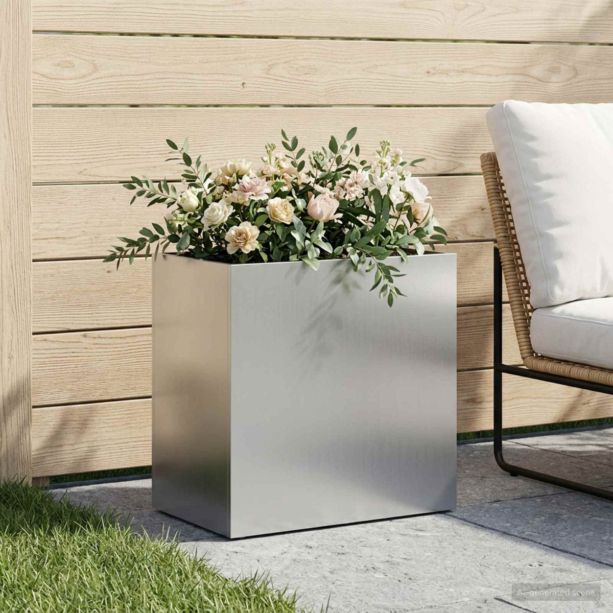 Macetero De Jardín Plateado 50 X 30 X 40 Cm Acero Galvanizado_1