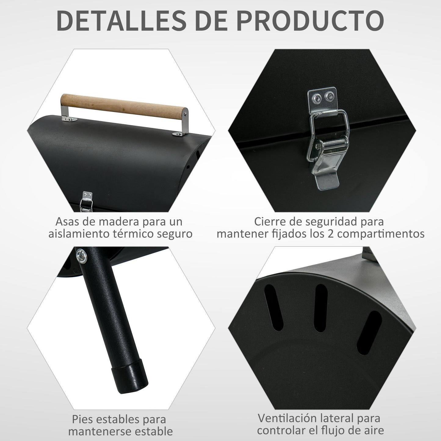 Outsunny Barbacoa De Carbón Portátil Con 2 Parrillas Asa Cierre 42x26x42cm Negro_5