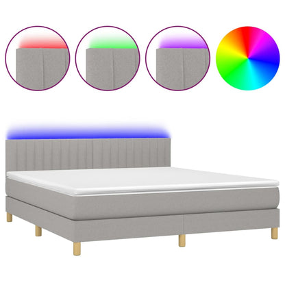 Cama Box Spring Con Colchón Tela Y Led Gris Claro 160x200 Cm / Vetonek_1
