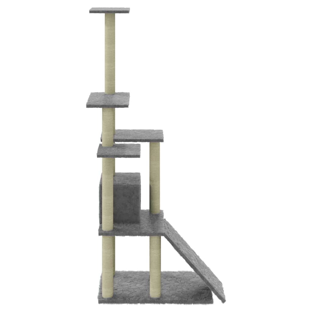 Rascador Para Gatos Con Postes De Sisal Gris Claro 155 Cm_5