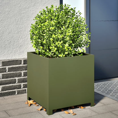 Jardinera De Acero Verde Oliva 50x50x50 Cm_1