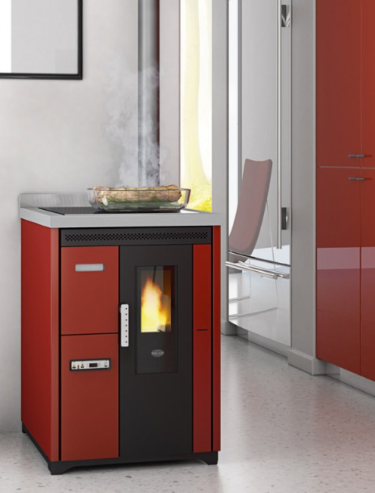 Eva Calòr Cocina Ventilada De Pellet Con Encimera De Acero Nina 901658400 Acabado Rojo_0