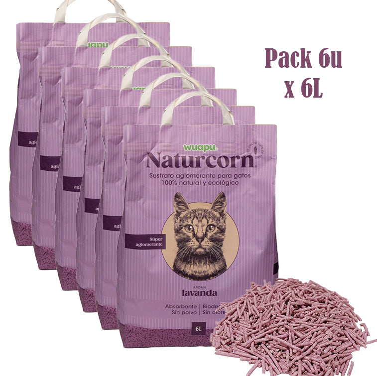 Sustrato Absorbente Wuapu Naturcorn Lavanda En Pelet Biodegradable Para Gato 6 Uds 6l_0