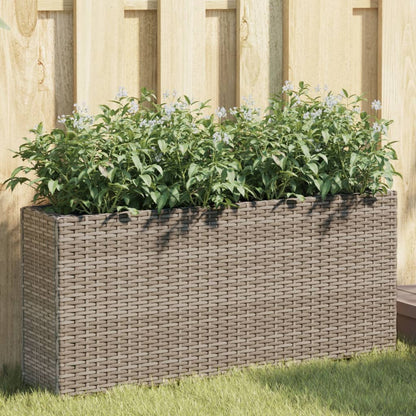 Jardinera Con 2 Maceteros De Ratán Sintético Gris 90x20x40 Cm_1