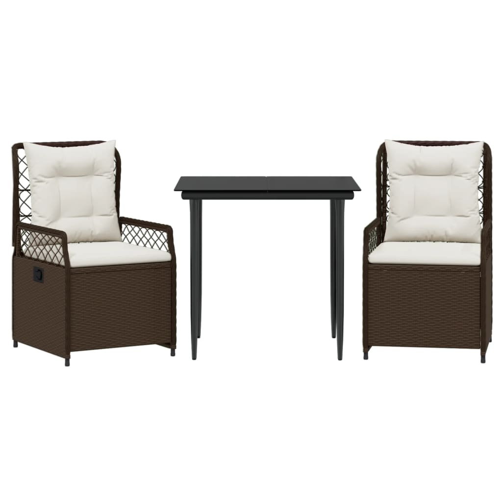 Set Comedor De Jardín 3 Piezas Y Cojines Ratán Sintético Marrón / Vetonek_1