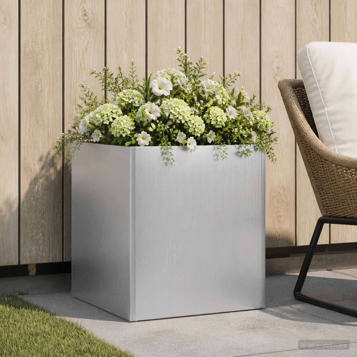 Macetero De Jardín Plateado 25 X 25 X 25 Cm Acero Galvanizado_1