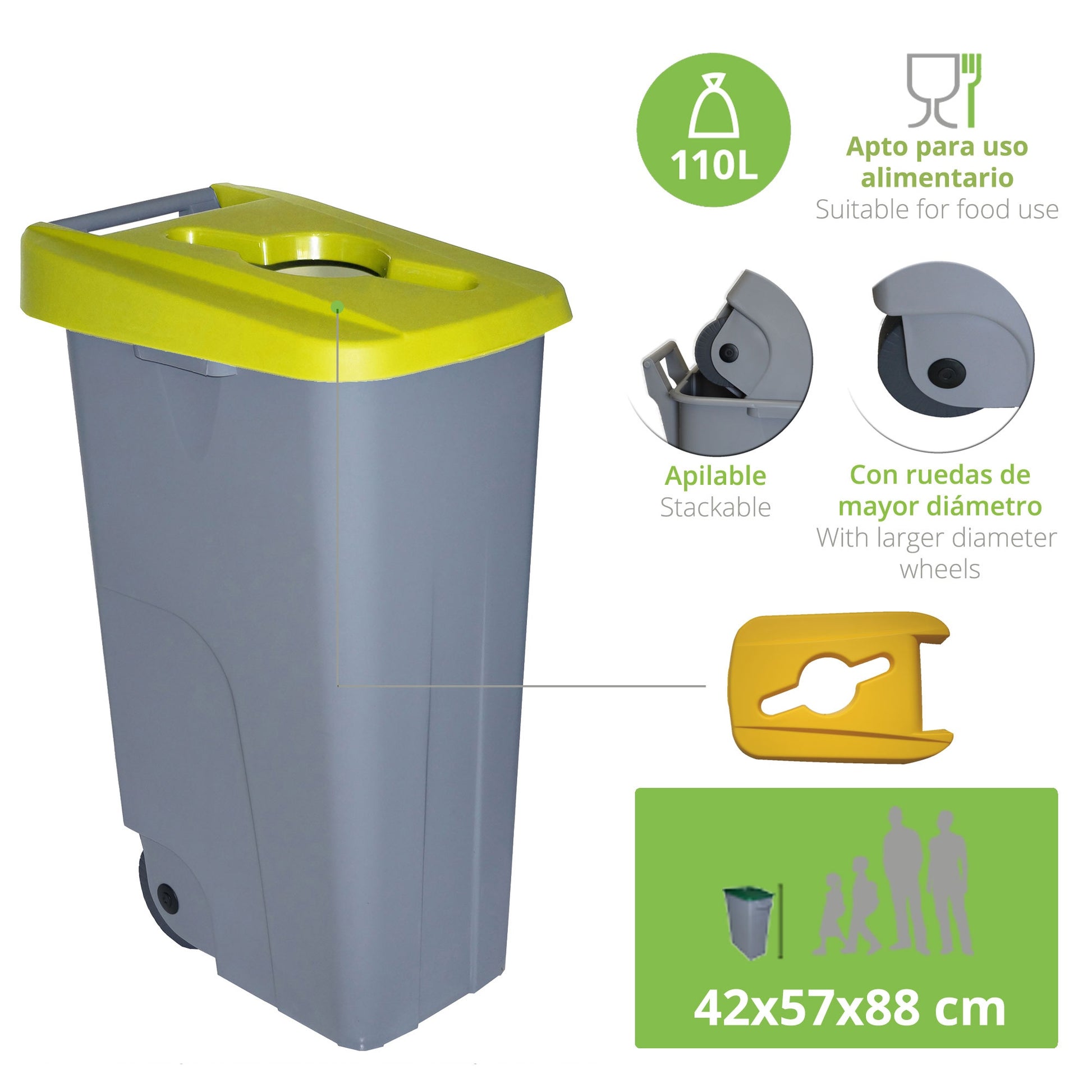 Contenedor Reciclo 110 Litros Abierto + 3x Bolsas De Basura De 10 Unidades_1
