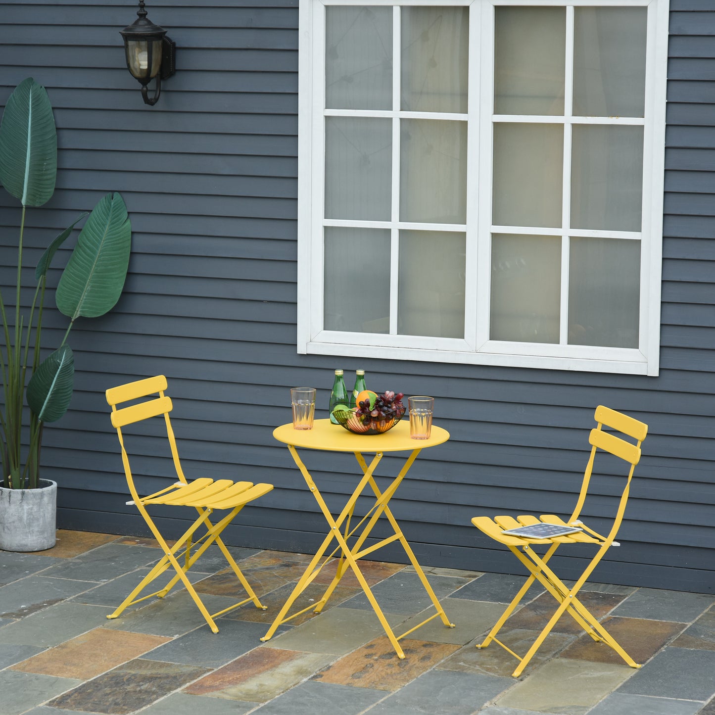 Outsunny Conjunto Muebles Plegables De Jardín Mesa Y 2 Sillas De Metal Ø60x71 Cm_1