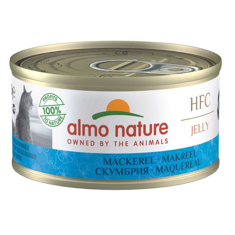 24x70gr Lata De Comida Húmeda Almo Para Gato Hfc De Caballa En Gelatina_0