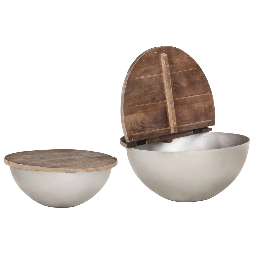 Set Mesas De Centro 2 Uds Forma De Cuenco Madera Maciza Mango_2