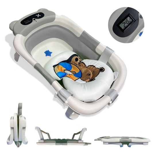 Bathby Bañera Plegable Para Bebés Recién Nacidos, Cojín Oso, Termómetro, Patas Antideslizantes (gris Oso)_0