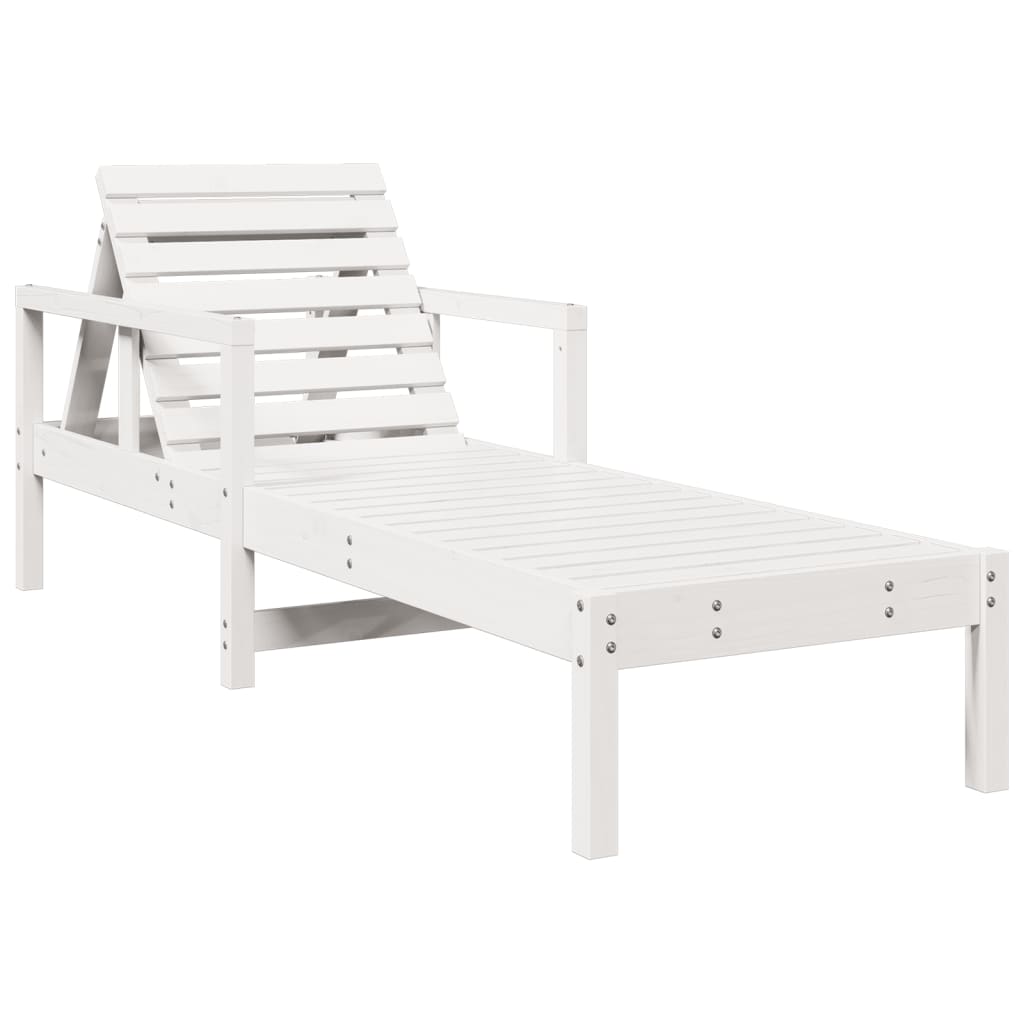 Tumbona De Madera Maciza De Pino Blanca 199,5x62x55 Cm / Vetonek_3