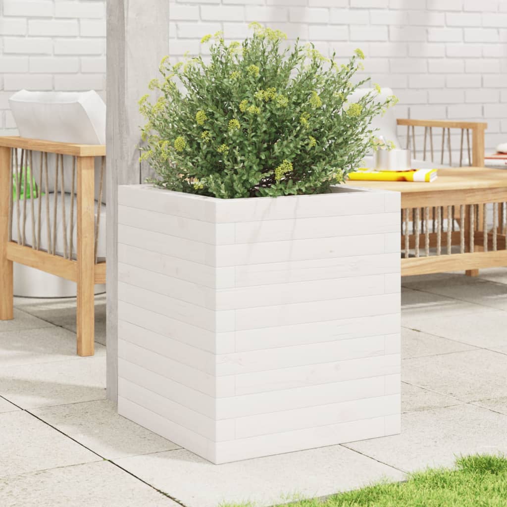 Jardinera De Madera Maciza De Pino Blanca 40x40x46 Cm_2