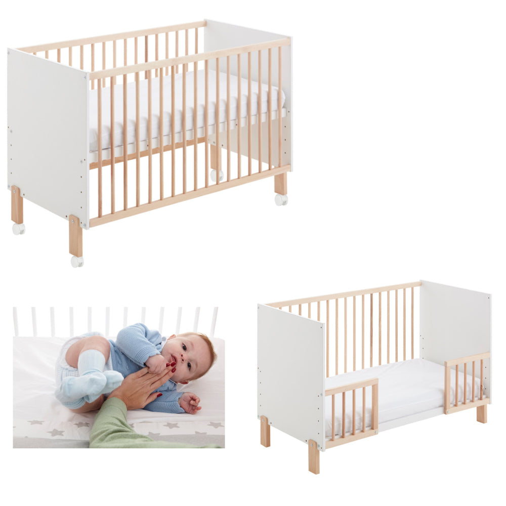 Cuna Convertible En Cama Umami Estilo Nórdico Infantil, Con Ruedas, Kit Colecho Y Barandillas De Seguridad_0